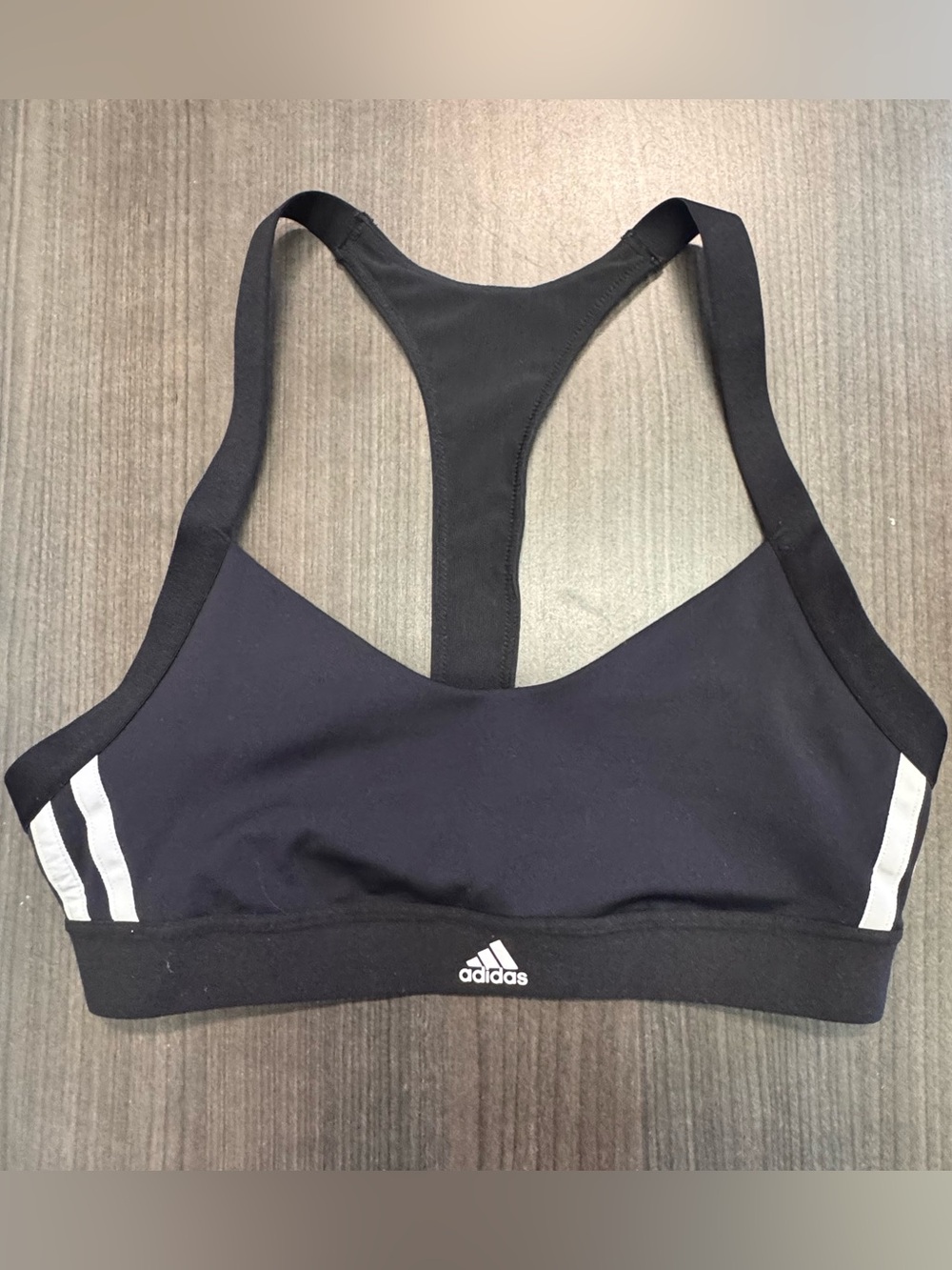 adidas Black Racerback Logo Sports Bra with White Accents Women’s Small
